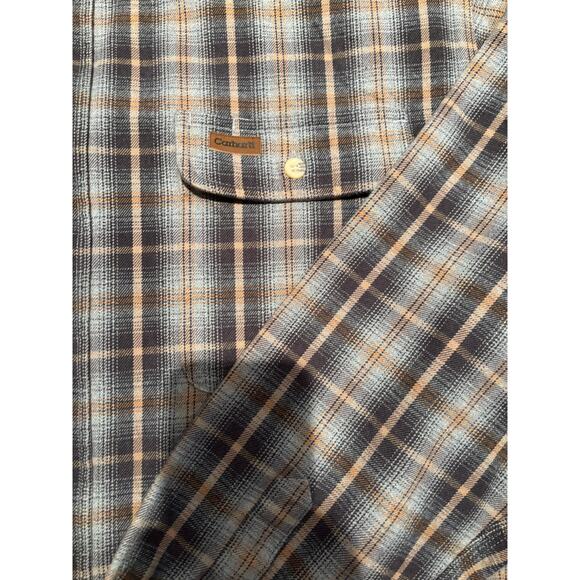 Men's Plaid Flannel Carhartt Long Sleeve Shirt, Brown, Beige, Yellow, Sz XL, EUC - Picture 4 of 4